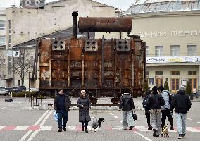 Power transformer destroyed by Russian shelling on Kontraktova Square